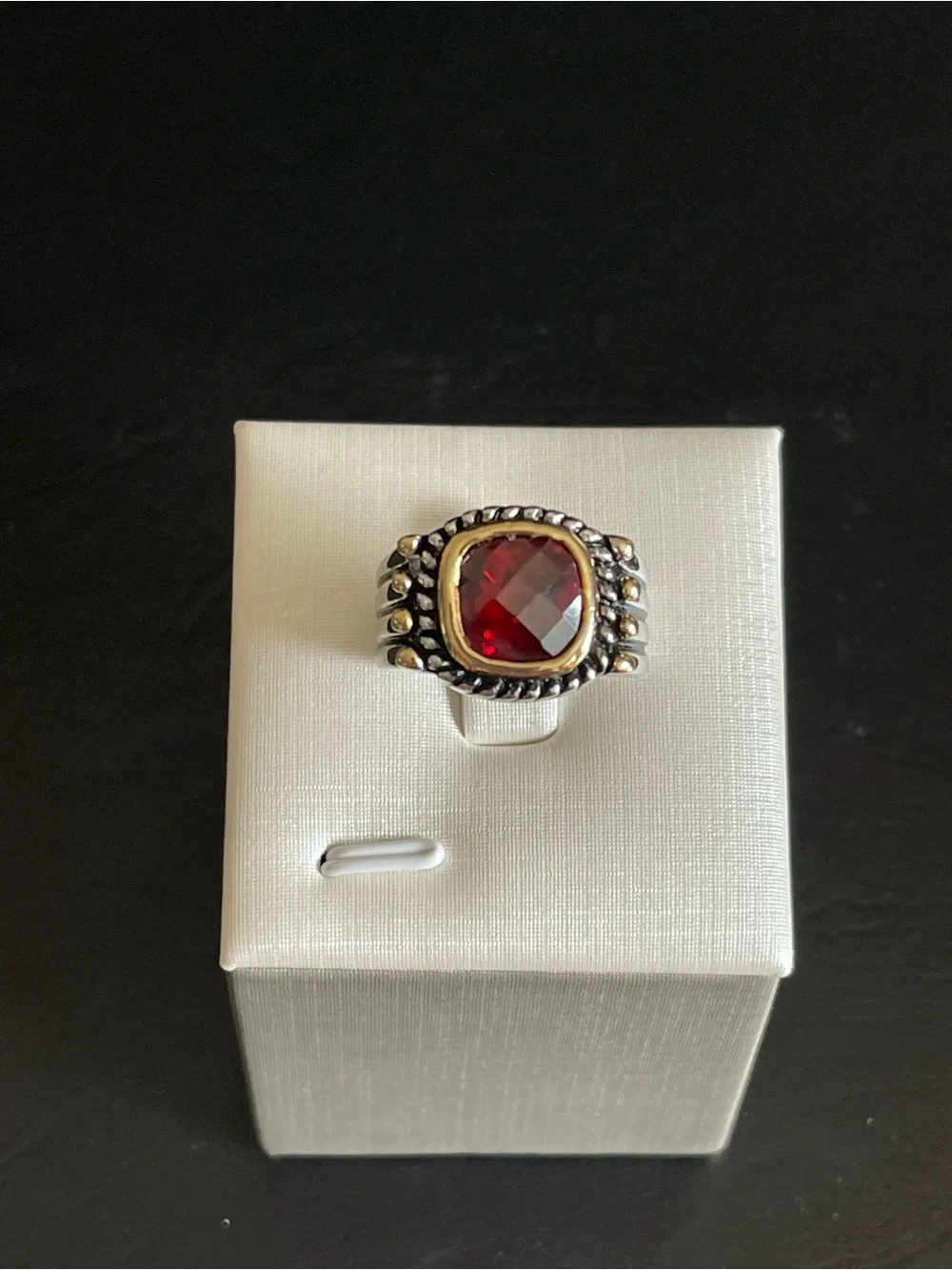 New Two-Tone simulated red garnet Statement Ring